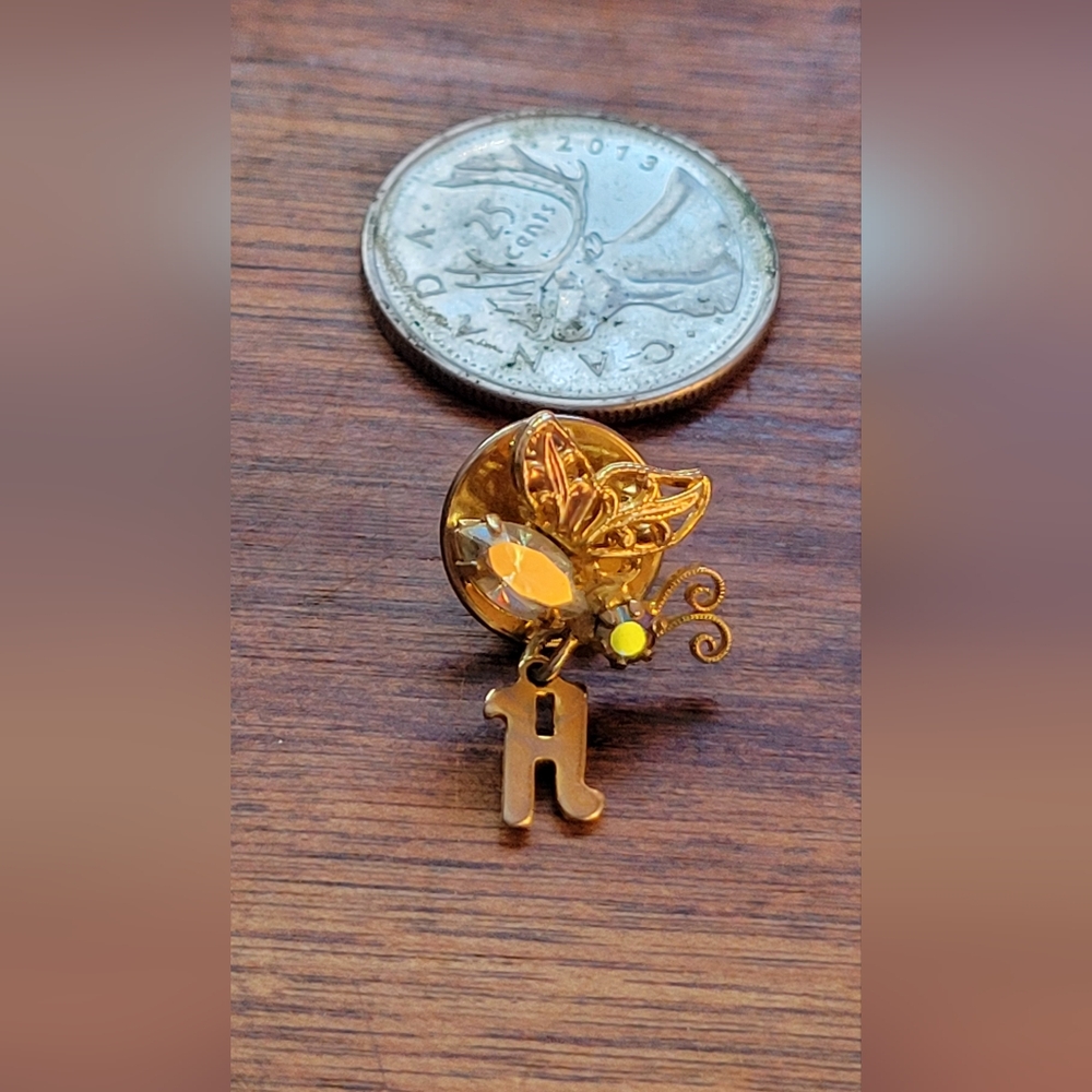 Gold Pin with Initial Charm